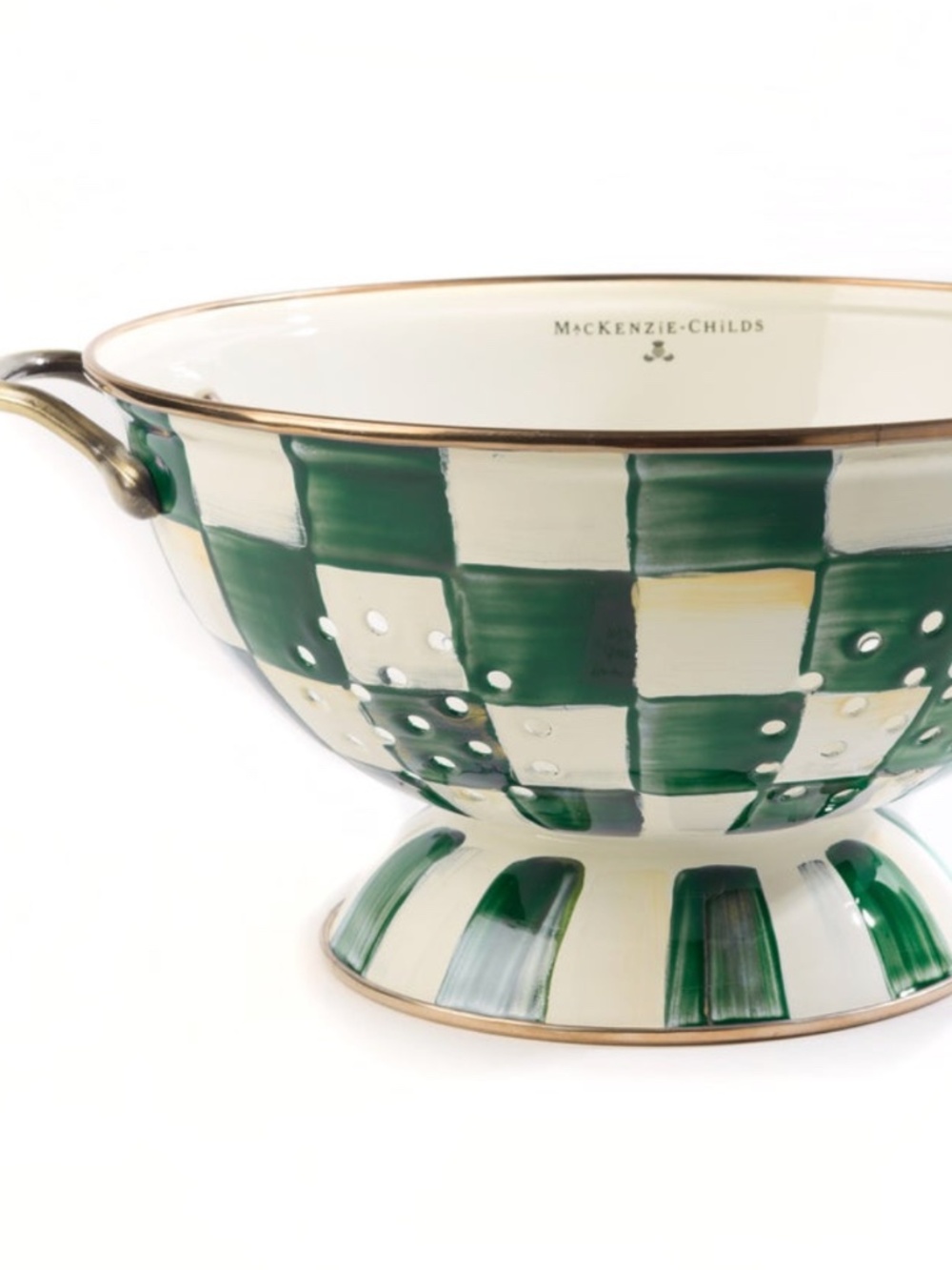 Stunning MacKenzie-Childs Emerald Green Check Large Colander New In Box